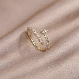 Anthropologie Gold Snake Ring with Crystals